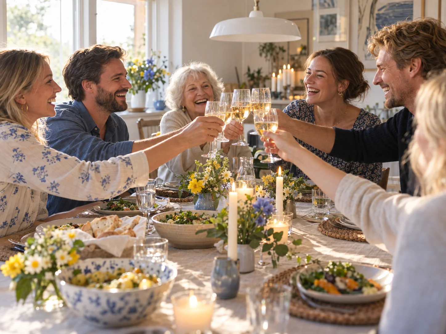 Fictional example: family and friends celebrating around the table.